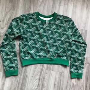 THE SET WOMENS SWEATSHIRT GREEN CHEVRON GOYARD ILLUSION LONG SLEEVE LARGE